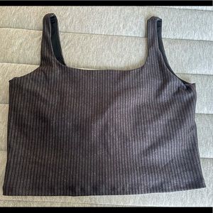 XL WITH Thalia Cropped Tank Black And Grey Stripe